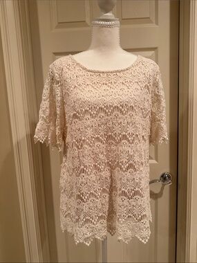 Cream Crochet Lace Tunic Top for Women